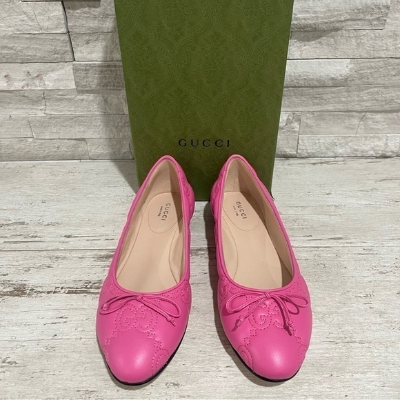 GUCCI Monogram Pink Quilted Matelasse Leather GG Bow Ballet Flats SZ 37.5 $920 - Picture 4 of 16